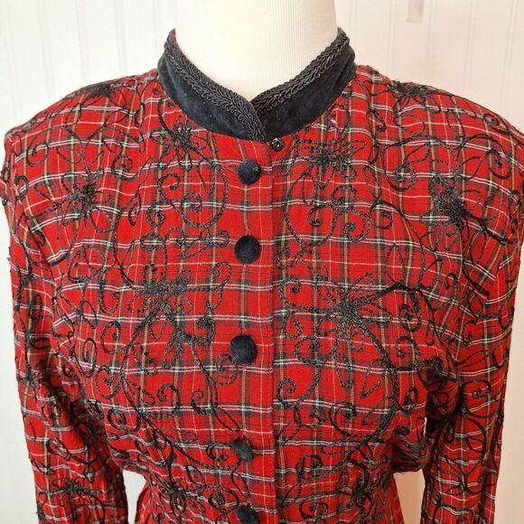 Country‎ Wear Size 10 Modest Tartan Plaid Embroidered Velvet Long Prairie Dress - Picture 5 of 13